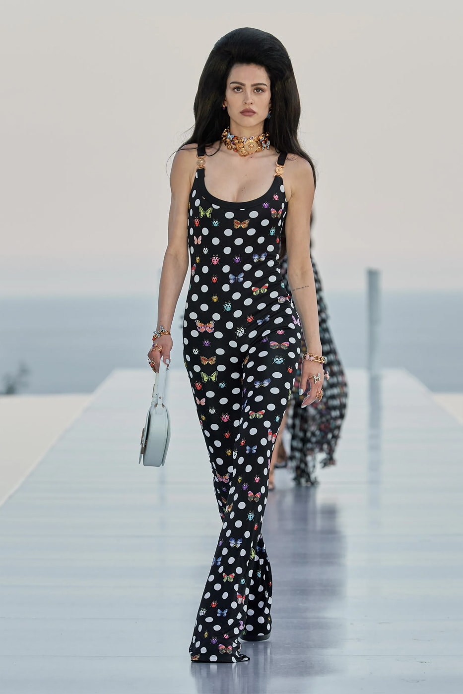 The Dua Lipa X Versace Pre-Fall 2023 Collection Is Nothing Short of Glamorous cannes france south of france donatella versace medusa la vacanza vacation glamor polka dots butterfly