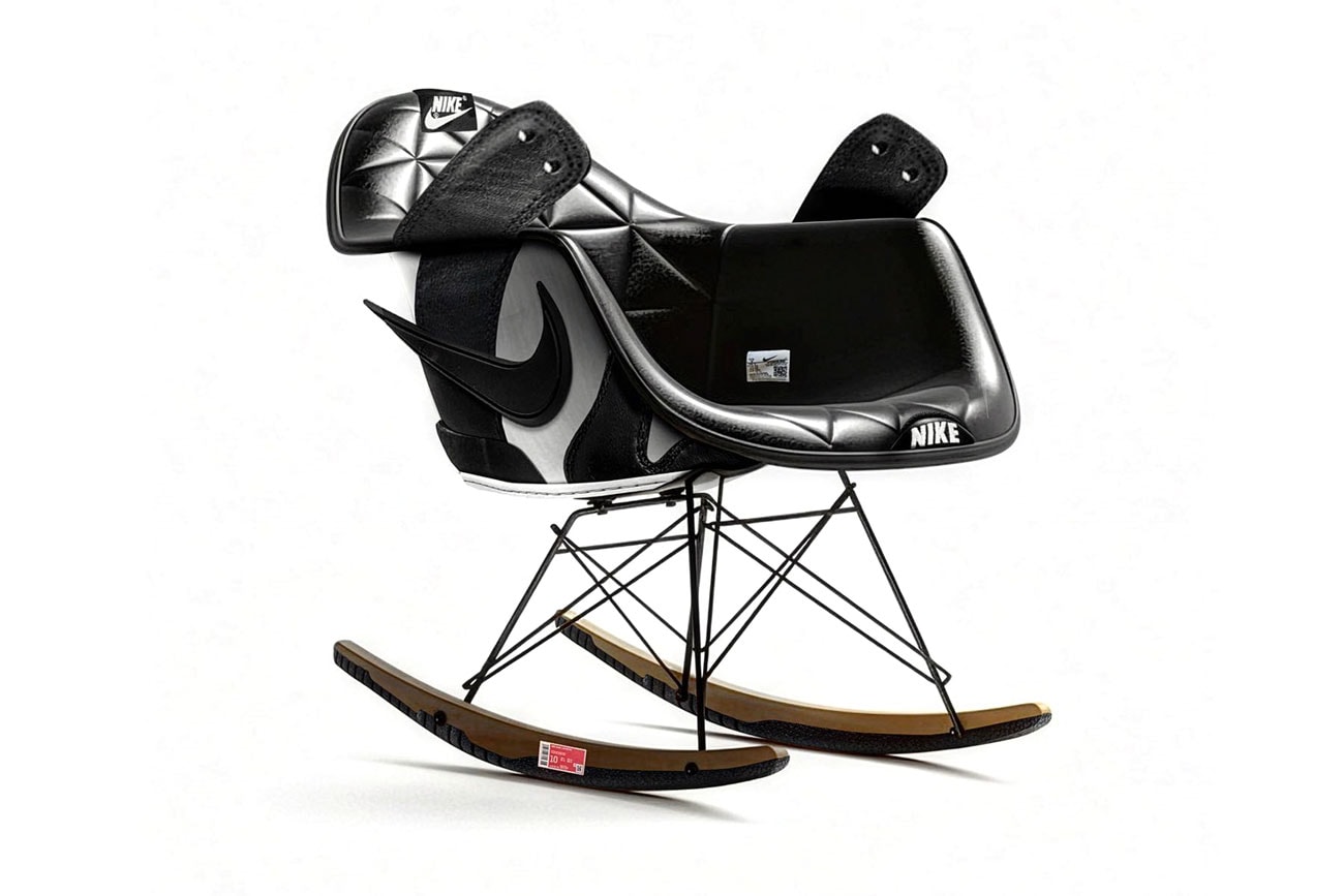MarkVonRama Ai art Reimagines Iconic Chairs With Sneaker Elements Air Jordan Nike Eames Vitra mies van der rohe images info