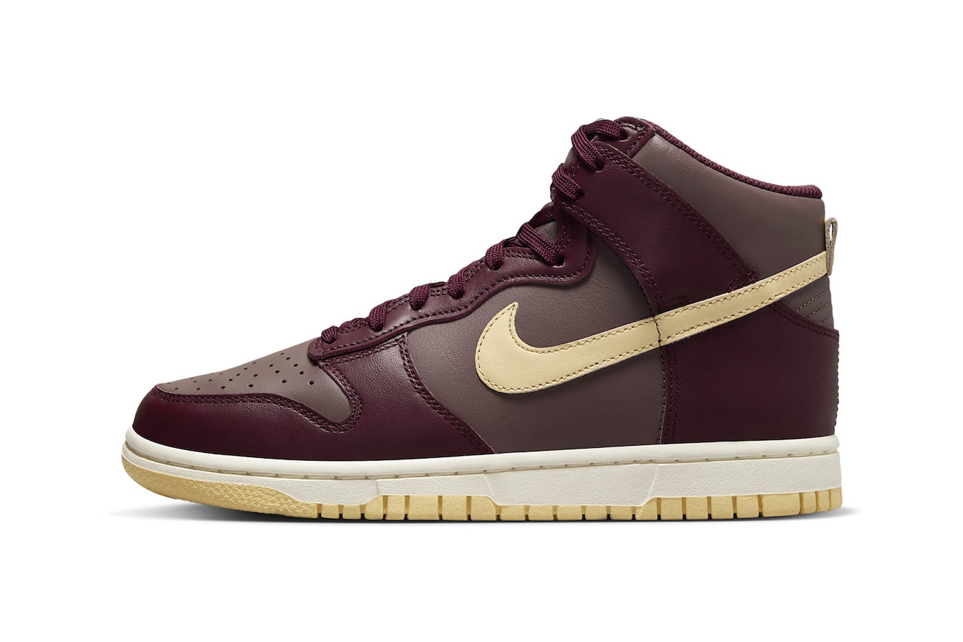 Official Look at the Nike Dunk High "Plum Eclipse" DD1869-202 Plum Eclipse/Pale Vanilla-Night Maroon high top basketball shoes swoosh