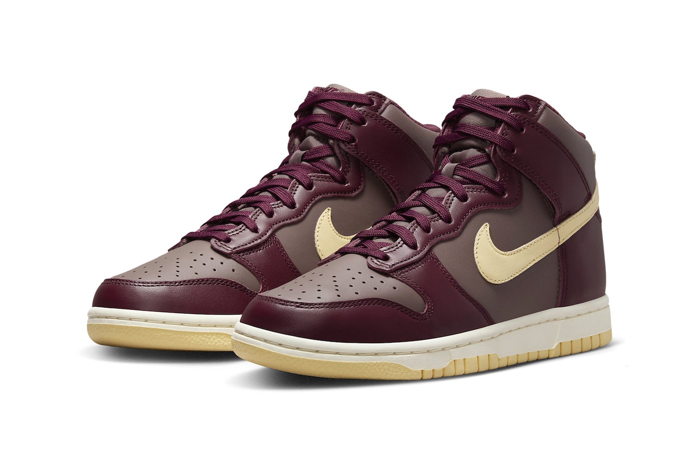Official Look at the Nike Dunk High "Plum Eclipse" DD1869-202 Plum Eclipse/Pale Vanilla-Night Maroon high top basketball shoes swoosh