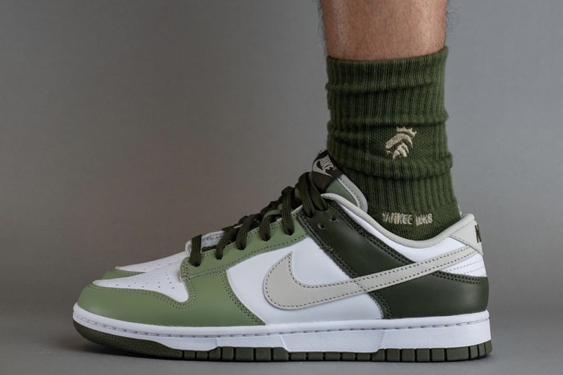 On-Feet Look at the Nike Dunk Low "Oil Green" FN6882-100 White/Light Bone-Oil Green-Cargo Khaki release info 