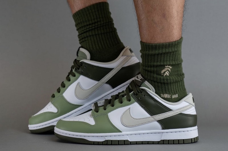 On-Feet Look at the Nike Dunk Low "Oil Green" FN6882-100 White/Light Bone-Oil Green-Cargo Khaki release info