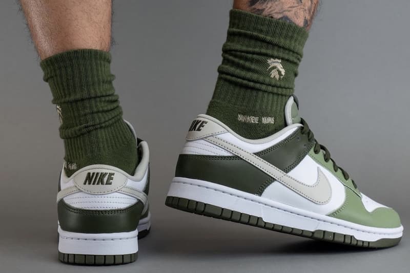 On-Feet Look at the Nike Dunk Low "Oil Green" FN6882-100 White/Light Bone-Oil Green-Cargo Khaki release info 