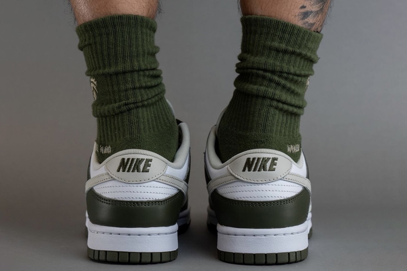 On-Feet Look at the Nike Dunk Low "Oil Green" FN6882-100 White/Light Bone-Oil Green-Cargo Khaki release info 