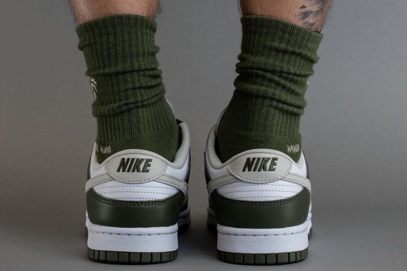 On-Feet Look at the Nike Dunk Low "Oil Green" FN6882-100 White/Light Bone-Oil Green-Cargo Khaki release info