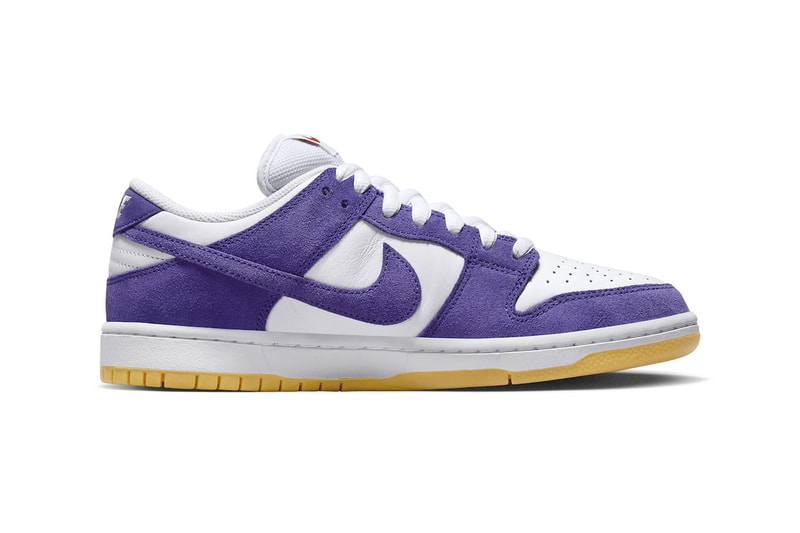 Official Look at the Nike SB Dunk Low "Court Purple" DV5464-500 Court Purple/Court Purple-White-Gum Light Brown low top los angeles lakers colors 
