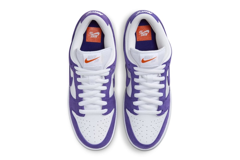 Official Look at the Nike SB Dunk Low "Court Purple" DV5464-500 Court Purple/Court Purple-White-Gum Light Brown low top los angeles lakers colors 