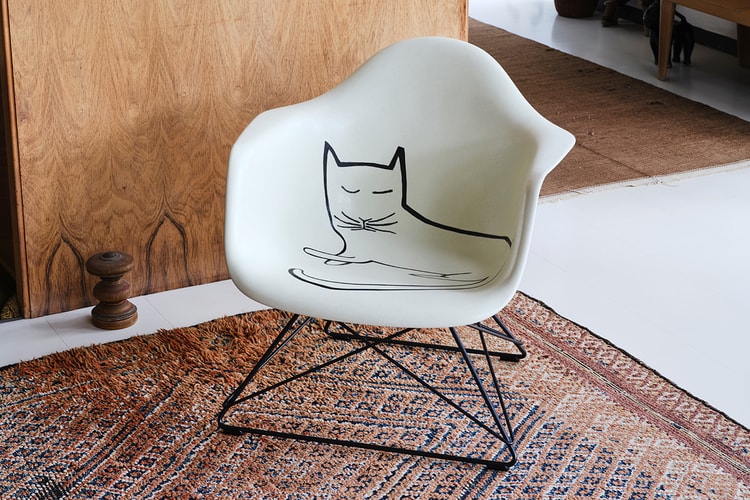Saul Steinberg's Hand-Painted Cat Cozies Up on the Eames Fiberglass Armchair