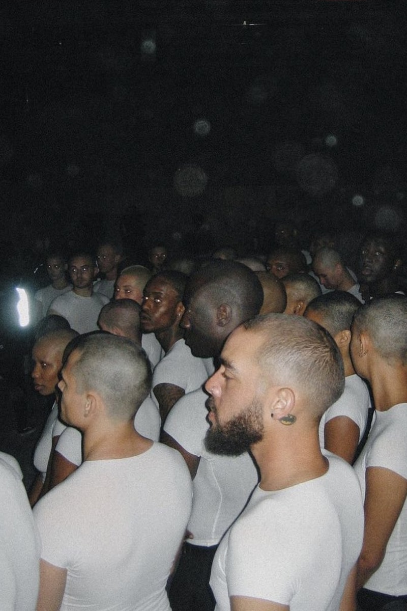 Yeezy Season 10 secret showcase bald shave head white tee casting los angeles onda info