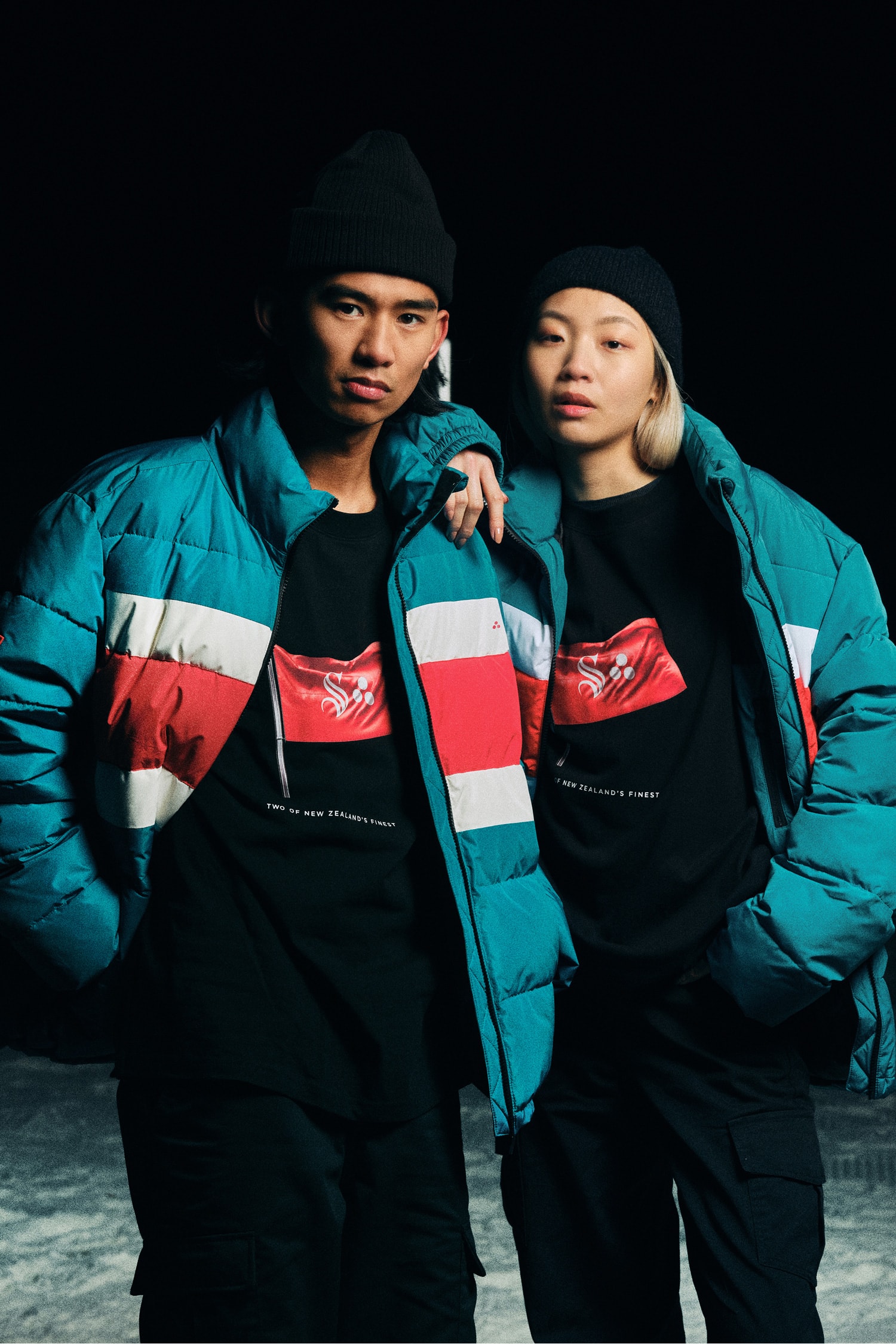 Steinlager Huffer Winter Collaboration Collection jacket beanie t-shirt long sleeve blue red black