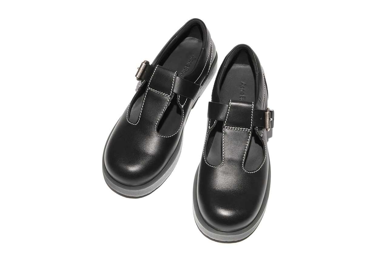 Acne Studios Mens Mary Jane Shoes Black Leather Buckle Khaki Beige Nubuck Release Information 