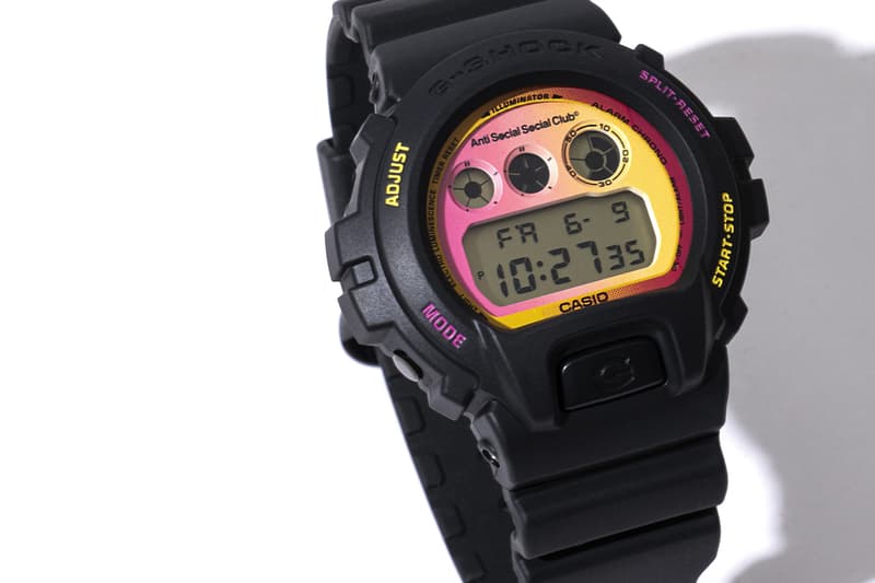 g shock taps anti social social club for casio model watch summer branding trademark pink to yellow gradient time classic timeless collection autumn winter 2023