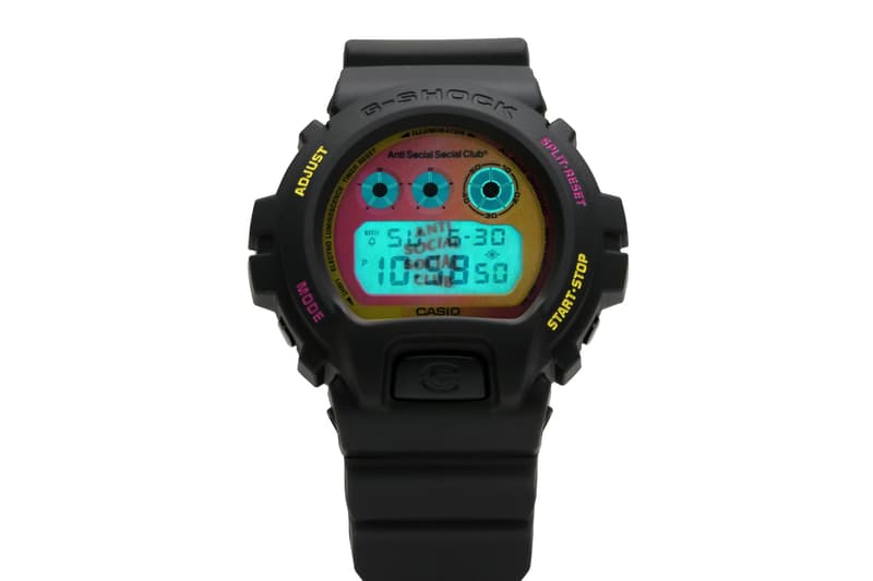 g shock taps anti social social club for casio model watch summer branding trademark pink to yellow gradient time classic timeless collection autumn winter 2023