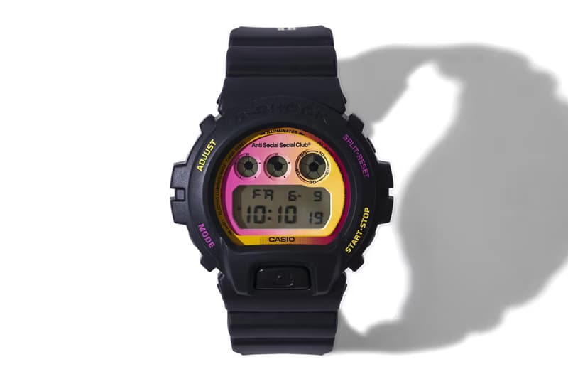 g shock taps anti social social club for casio model watch summer branding trademark pink to yellow gradient time classic timeless collection autumn winter 2023