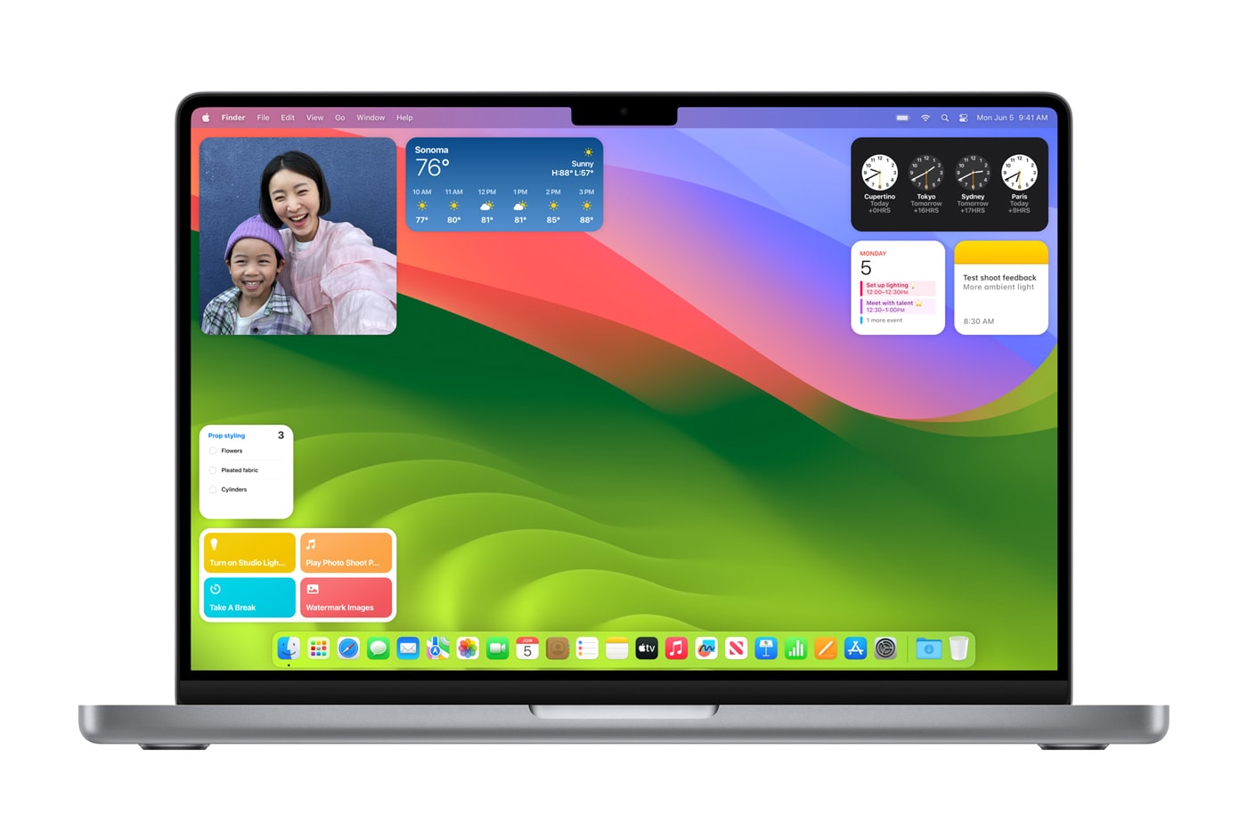 First Look at the New Apple macOS Sonoma Features interactive widgets video conferencing screen savers hybrid remote workflows game mode info news