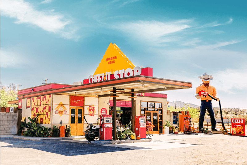 Cheez-It Stop Joshua Tree gas station merchandise pump Hot & Spicy to Bacon & Cheddar Duoz