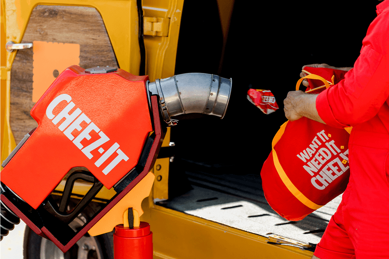 Cheez-It Stop Joshua Tree gas station merchandise pump Hot & Spicy to Bacon & Cheddar Duoz