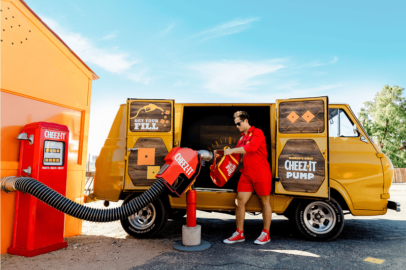 Cheez-It Stop Joshua Tree gas station merchandise pump Hot & Spicy to Bacon & Cheddar Duoz