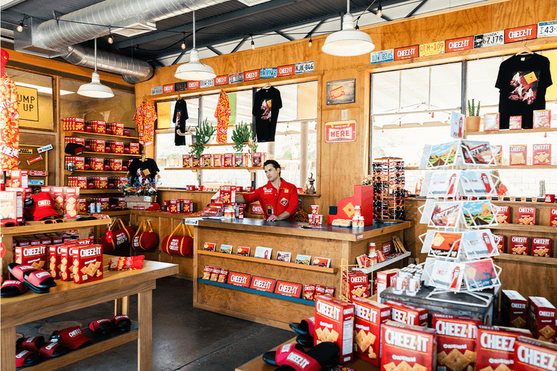 Cheez-It Stop Joshua Tree gas station merchandise pump Hot & Spicy to Bacon & Cheddar Duoz