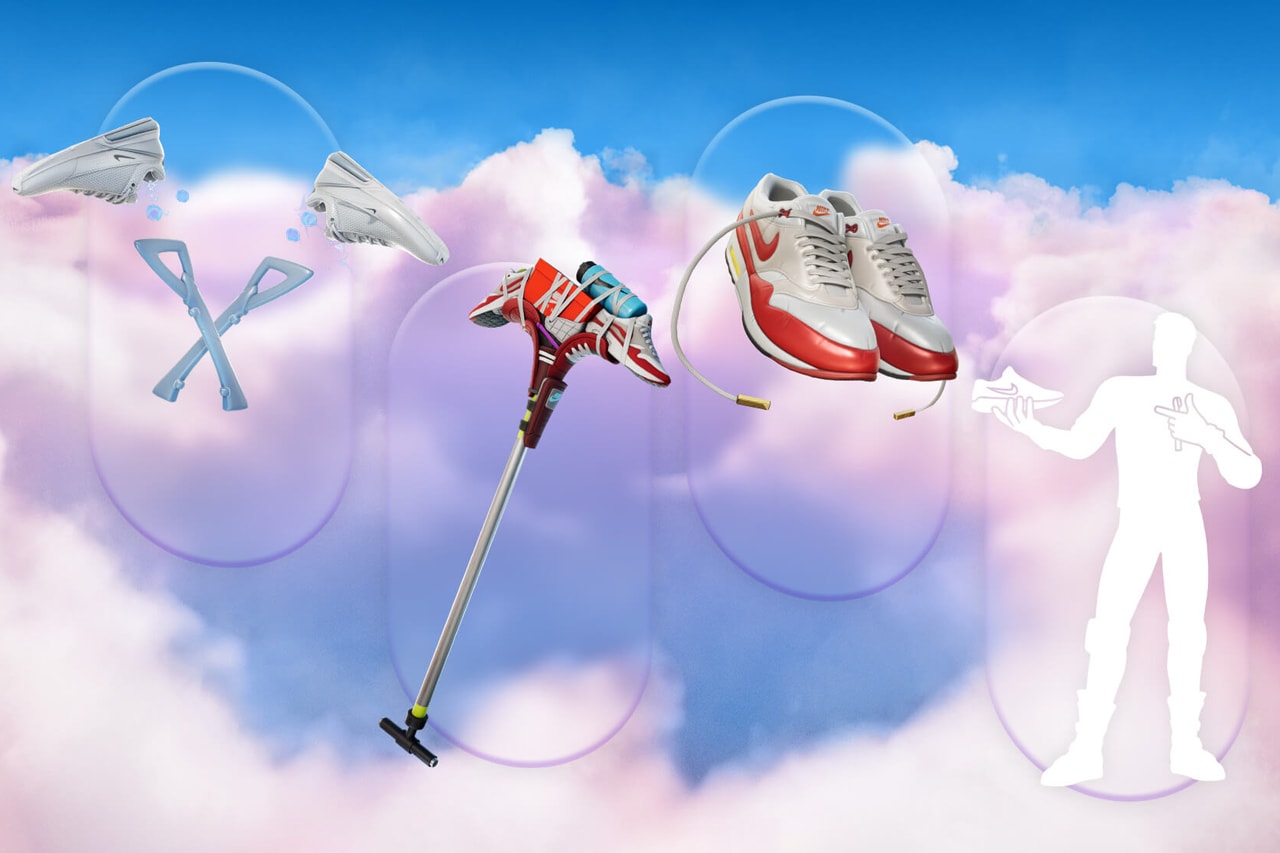 Fortnite Nike .SWOOSH Ultimate Sneakerhunt Teaser Info announcement epic games battle pass dotswoosh release date store price back bling airphoria outfits Pure Sole Boombox Maxx Stacks Airie and Maxxed Out Max