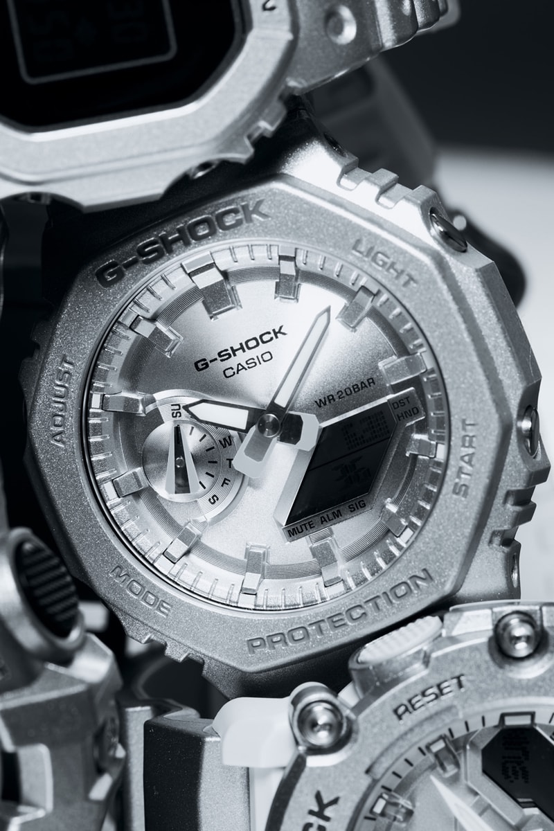 G-SHOCK Forgotten Future Series Watches Metallic Silver Gray-Scale GA-2100FF-8A GA-2200FF-8A DW-5600FF-8 GA-700FF-8A 
