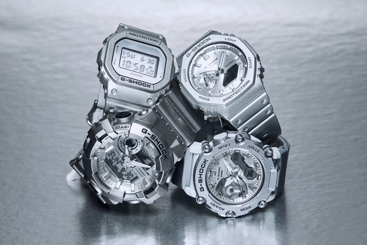 G-SHOCK Forgotten Future Series Watches Metallic Silver Gray-Scale GA-2100FF-8A GA-2200FF-8A DW-5600FF-8 GA-700FF-8A 