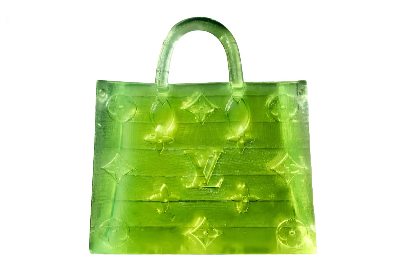 MSCHF microscopic handbag louis vuitton onthego tote green translucent microscope release info
