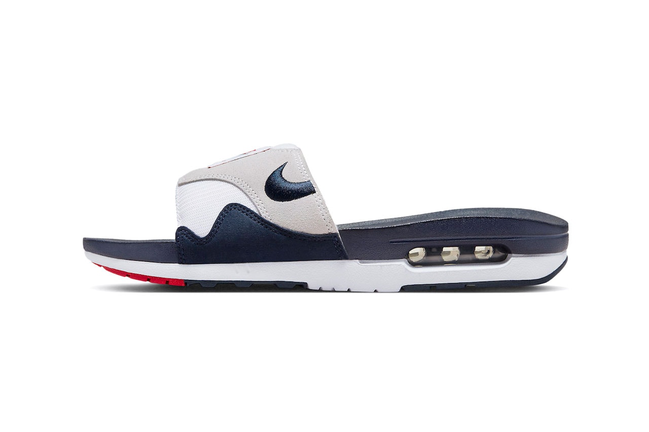 Nike Air Max 1 Slide Obsidian Red White Blue Off White Summer Sliders Nike Calm Slides Sneakers Footwear Shoes Trainers Fashion