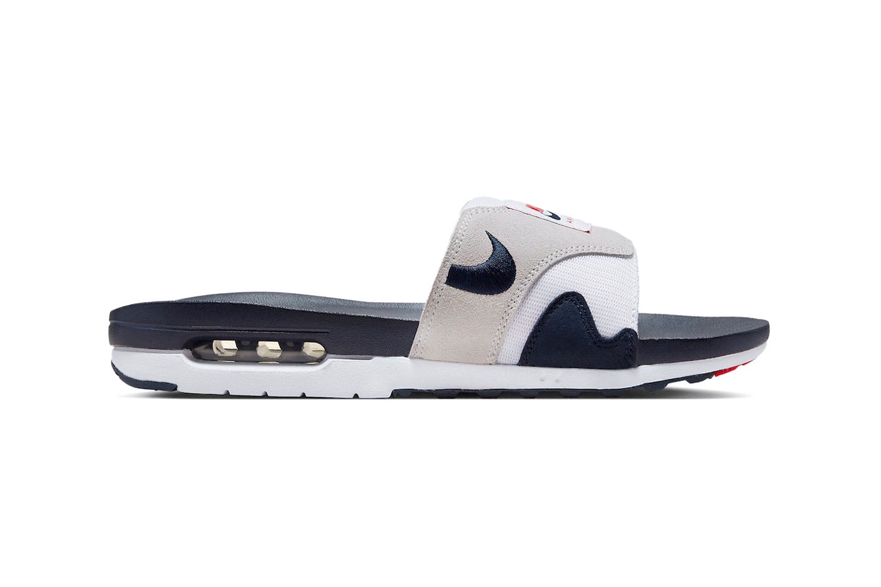 Nike Air Max 1 Slide Obsidian Red White Blue Off White Summer Sliders Nike Calm Slides Sneakers Footwear Shoes Trainers Fashion