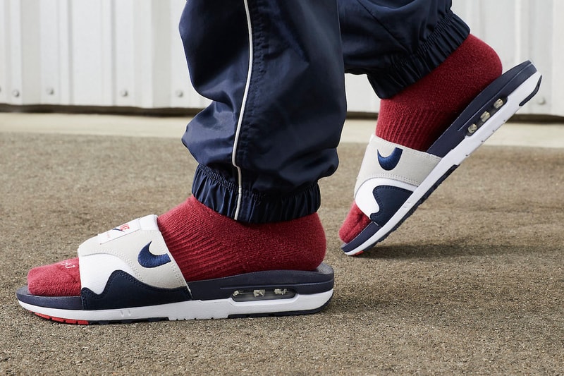 Nike Air Max 1 Slide Obsidian Red White Blue Off White Summer Sliders Nike Calm Slides Sneakers Footwear Shoes Trainers Fashion