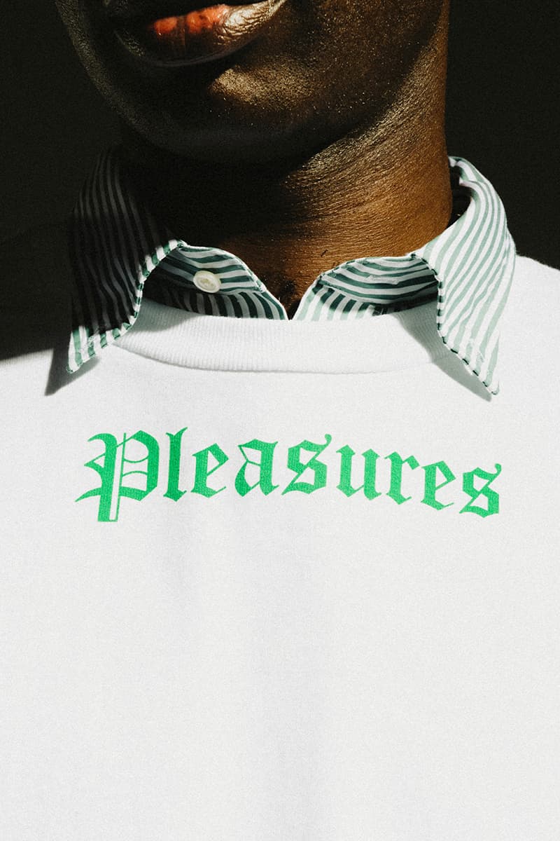 PLEASURES Summer 2023 Collection Release Info Date Buy Price Lookbook New Era N*E*R*D The Faint Pabst Blue Ribbon DJ Topgun Kenny Hoopla Zellerfeld Ghost World Rolling Stone Gel Jesse Draxler Geese Puma