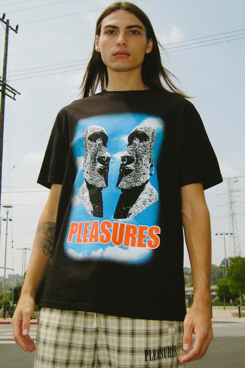 PLEASURES Summer 2023 Collection Release Info Date Buy Price Lookbook New Era N*E*R*D The Faint Pabst Blue Ribbon DJ Topgun Kenny Hoopla Zellerfeld Ghost World Rolling Stone Gel Jesse Draxler Geese Puma