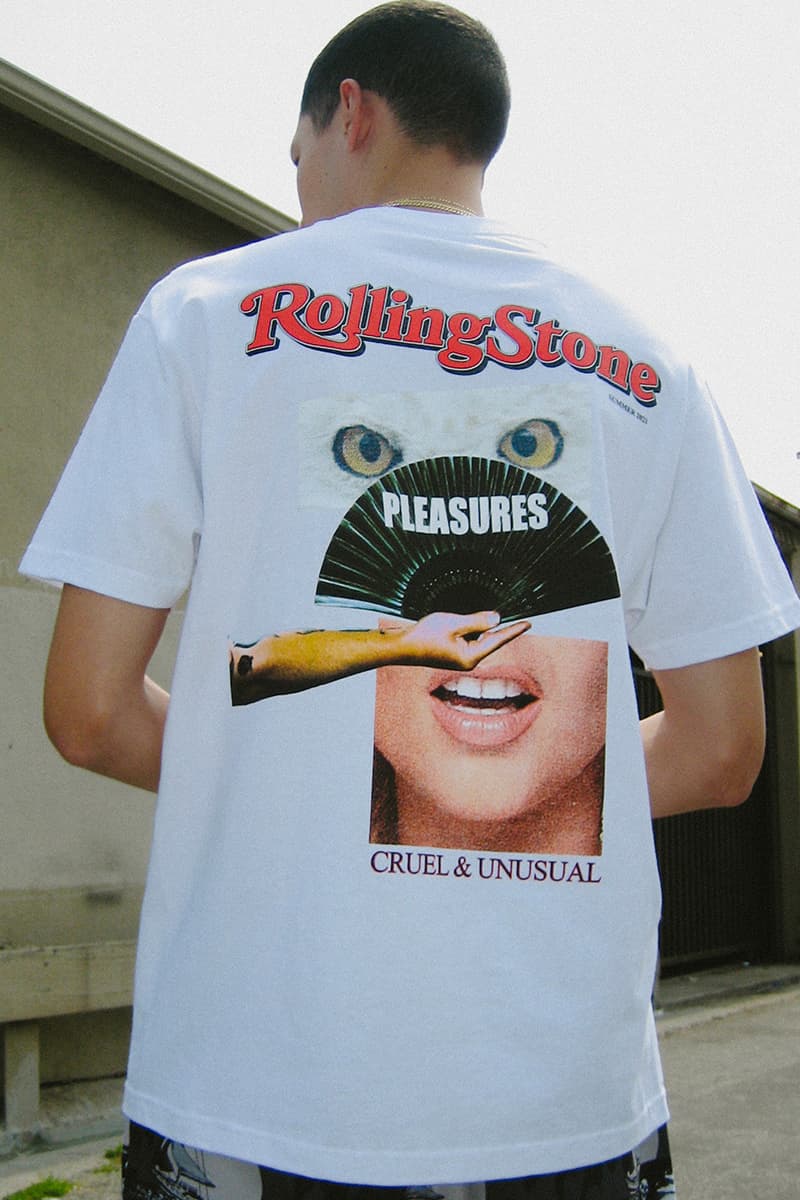 PLEASURES Summer 2023 Collection Release Info Date Buy Price Lookbook New Era N*E*R*D The Faint Pabst Blue Ribbon DJ Topgun Kenny Hoopla Zellerfeld Ghost World Rolling Stone Gel Jesse Draxler Geese Puma