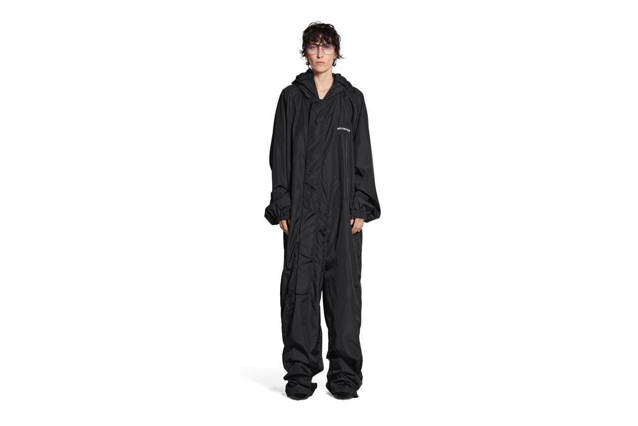 Balenciaga Oversized Nylon Overalls Webstore Price Launch Pockets Cinched Cuffs Pant Legs Photos Preview Ready to Wear