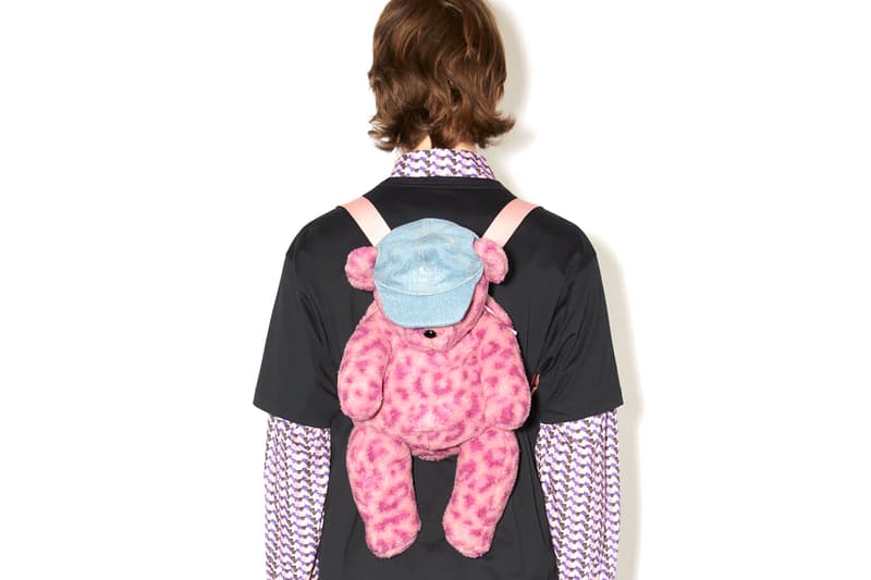 Acne Studios Fluffy Teddy Bear Backpack Pink Leopard Print Denim Cape Face Logo Diamanté Webbing Straps Accessories Release Info 