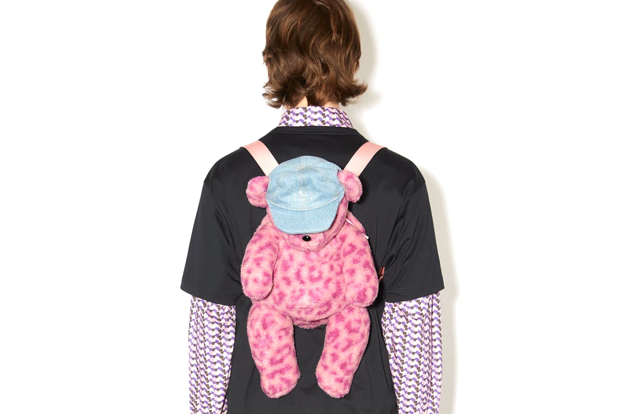 Acne Studios Fluffy Teddy Bear Backpack Pink Leopard Print Denim Cape Face Logo Diamanté Webbing Straps Accessories Release Info 