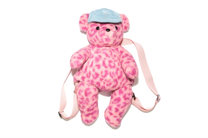 Acne Studios Fluffy Teddy Bear Backpack Pink Leopard Print Denim Cape Face Logo Diamanté Webbing Straps Accessories Release Info