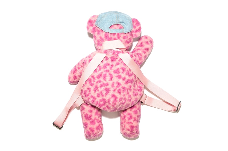 Acne Studios Fluffy Teddy Bear Backpack Pink Leopard Print Denim Cape Face Logo Diamanté Webbing Straps Accessories Release Info