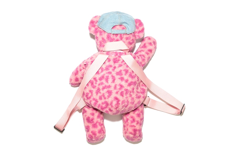 Acne Studios Fluffy Teddy Bear Backpack Pink Leopard Print Denim Cape Face Logo Diamanté Webbing Straps Accessories Release Info 