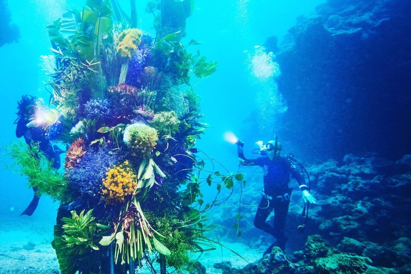 Azuma Makoto Submerges Floral Installation in Uncharted Ocean Waters in bloom artist creative flowers natural world coexist japanese sea nature natural world texture shape color vibrant display installation arrangement