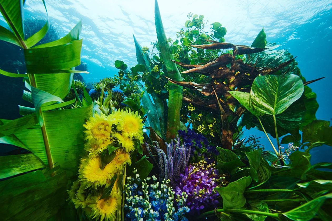 Azuma Makoto Submerges Floral Installation in Uncharted Ocean Waters in bloom artist creative flowers natural world coexist japanese sea nature natural world texture shape color vibrant display installation arrangement