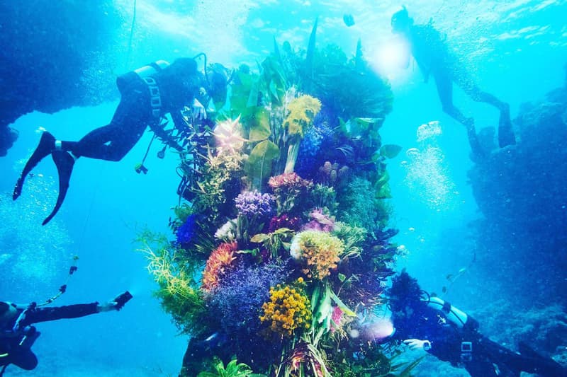Azuma Makoto Submerges Floral Installation in Uncharted Ocean Waters in bloom artist creative flowers natural world coexist japanese sea nature natural world texture shape color vibrant display installation arrangement