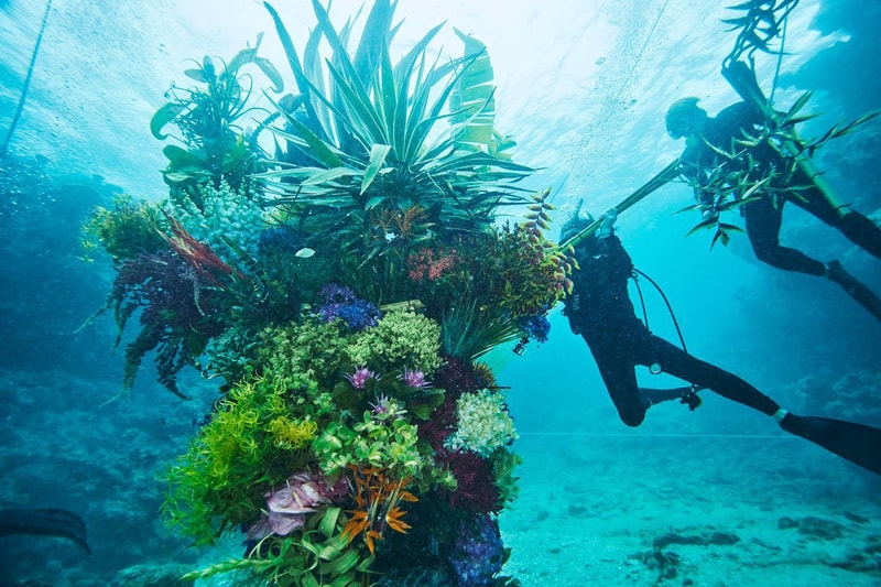 Azuma Makoto Submerges Floral Installation in Uncharted Ocean Waters in bloom artist creative flowers natural world coexist japanese sea nature natural world texture shape color vibrant display installation arrangement
