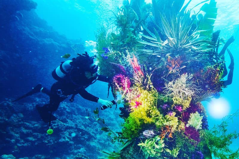 Azuma Makoto Submerges Floral Installation in Uncharted Ocean Waters in bloom artist creative flowers natural world coexist japanese sea nature natural world texture shape color vibrant display installation arrangement