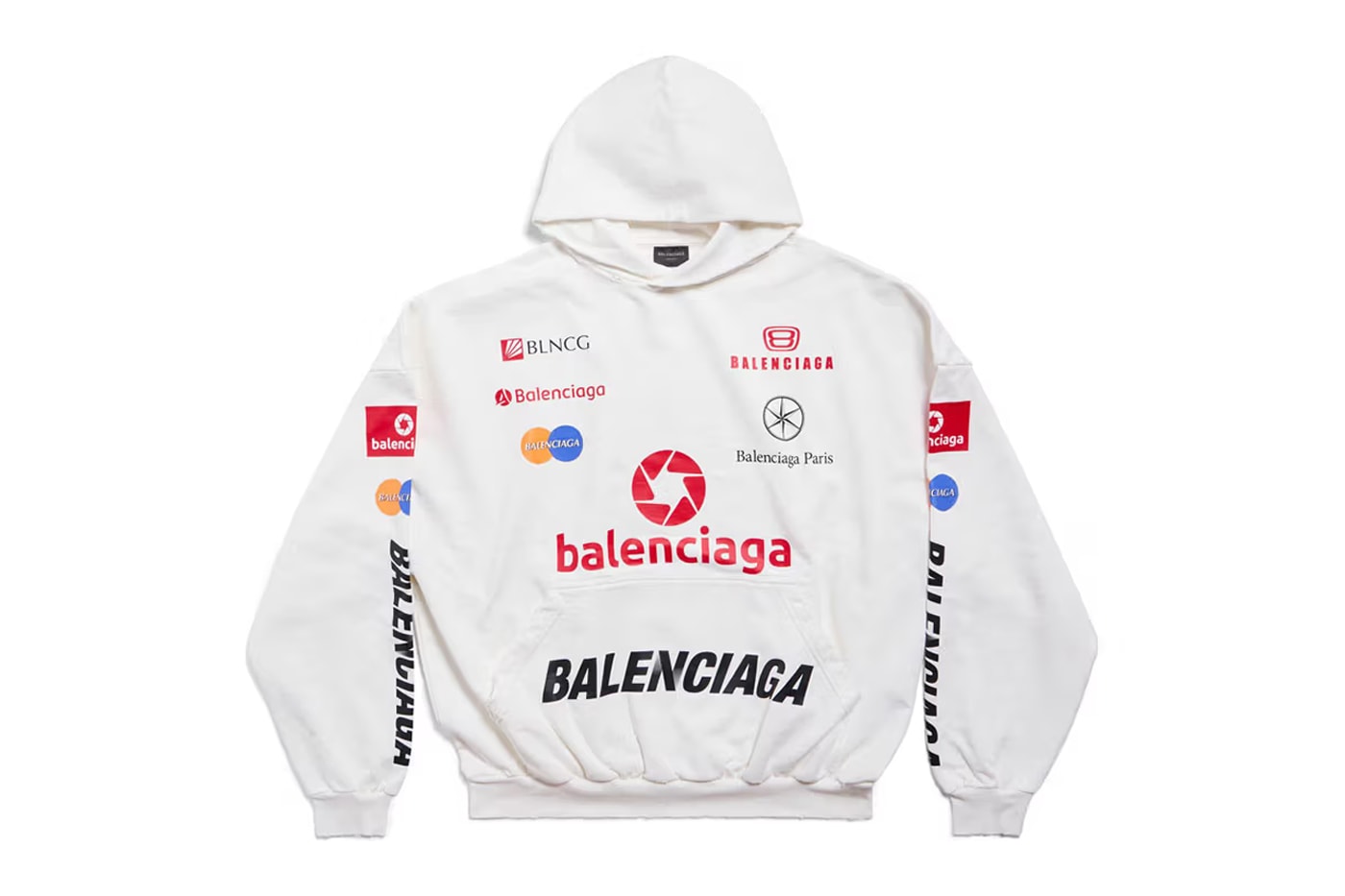 Balenciaga Oversize Distressed Logo Hoodie In Red