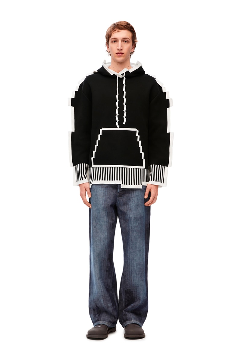 LOEWE Spring Summer 2023 SS24 Pixelated Collection Pixel Hoodie Monochrome Black Grey T-shirts