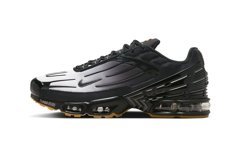 Nike Air Max Plus 3 Surfaces in "Black/Gum" FV0386-001 swoosh technical shoe greyscale upper ombre hues dark black comfort tuned air