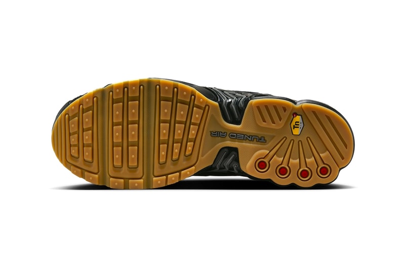 Nike Air Max Plus 3 Surfaces in "Black/Gum" FV0386-001 swoosh technical shoe greyscale upper ombre hues dark black comfort tuned air