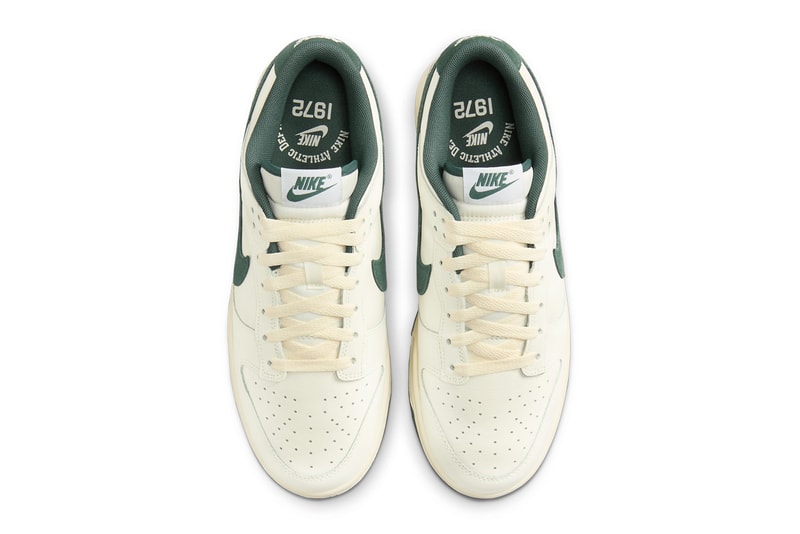 On Feet Look Nike Dunk Low Athletic Department "Deep Jungle" FQ8080-133 Sail/Deep Jungle-Coconut Milk-White Fall 2023