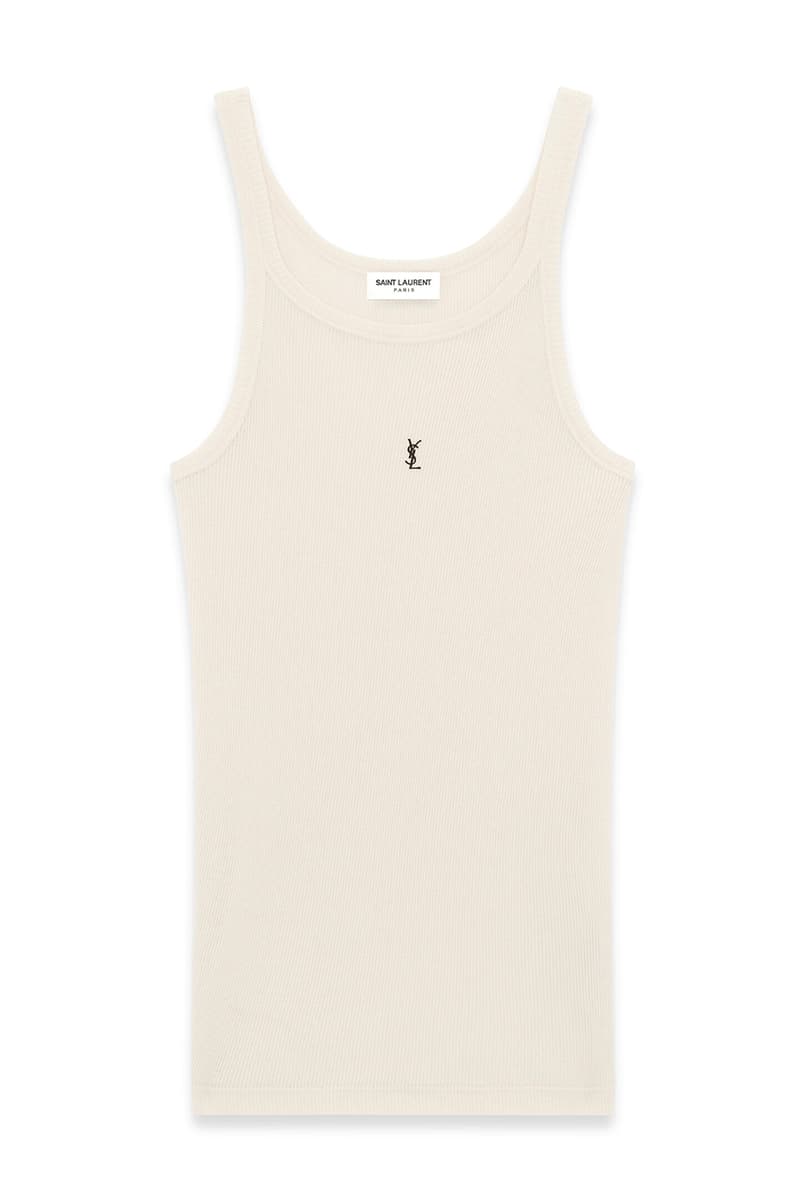 Saint Laurent Cassandre Tank Top Semi Sheer Ribbed Knit Organic Cotton Viral Trending LOEWE Tanktop White Prada $1000 TikTok Trends